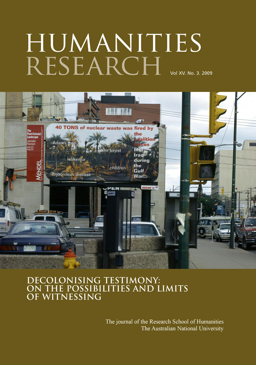 Humanities Research: Volume XV. No. 3. 2009