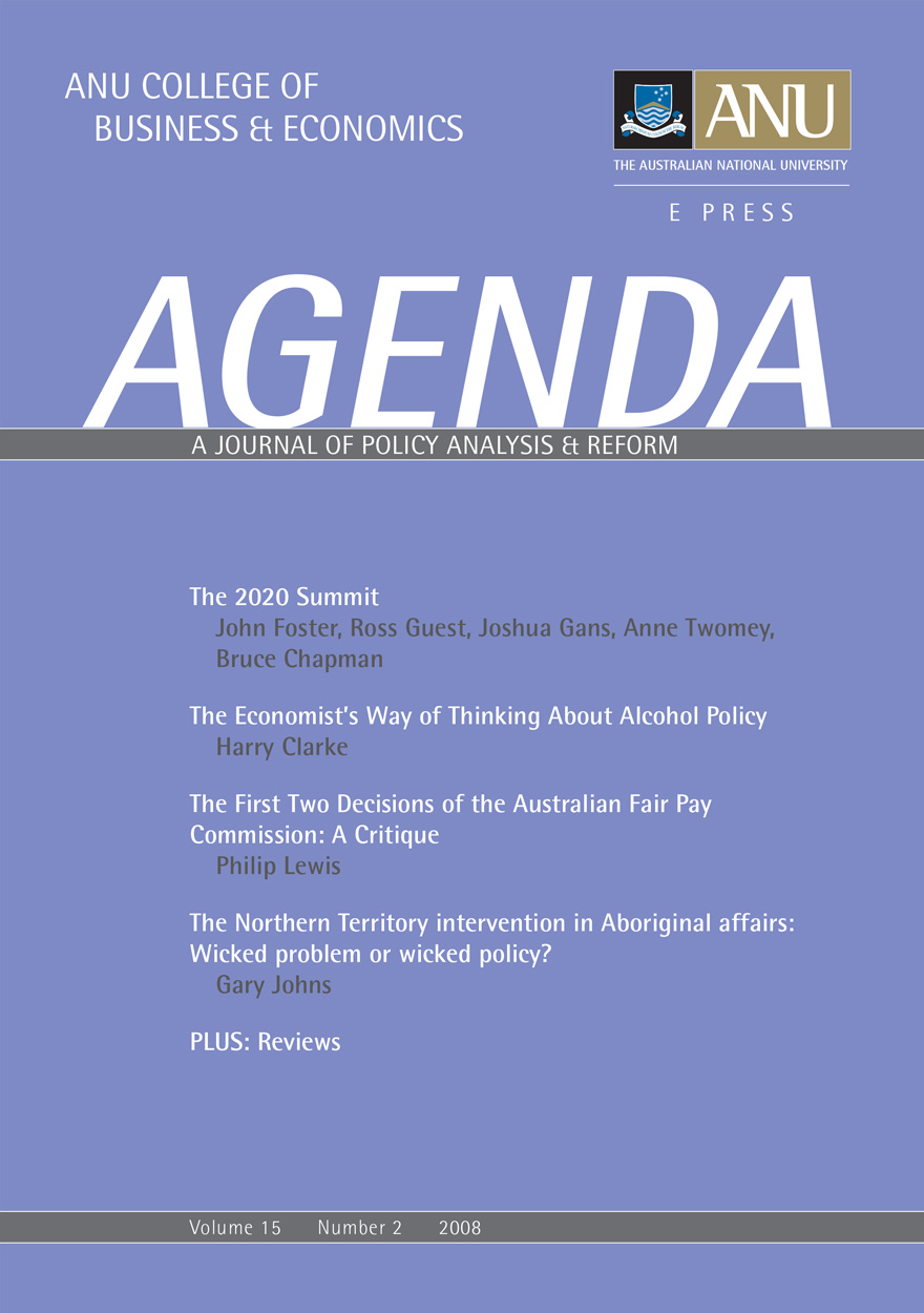 Agenda - A Journal of Policy Analysis and Reform: Volume 15, Number 2, 2008