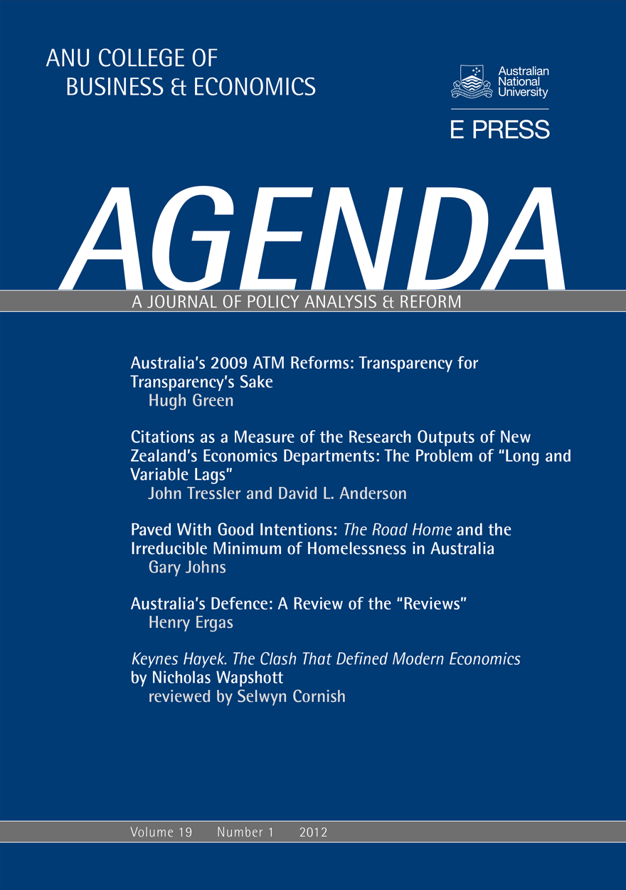 Agenda - A Journal of Policy Analysis and Reform: Volume 19, Number 1, 2012