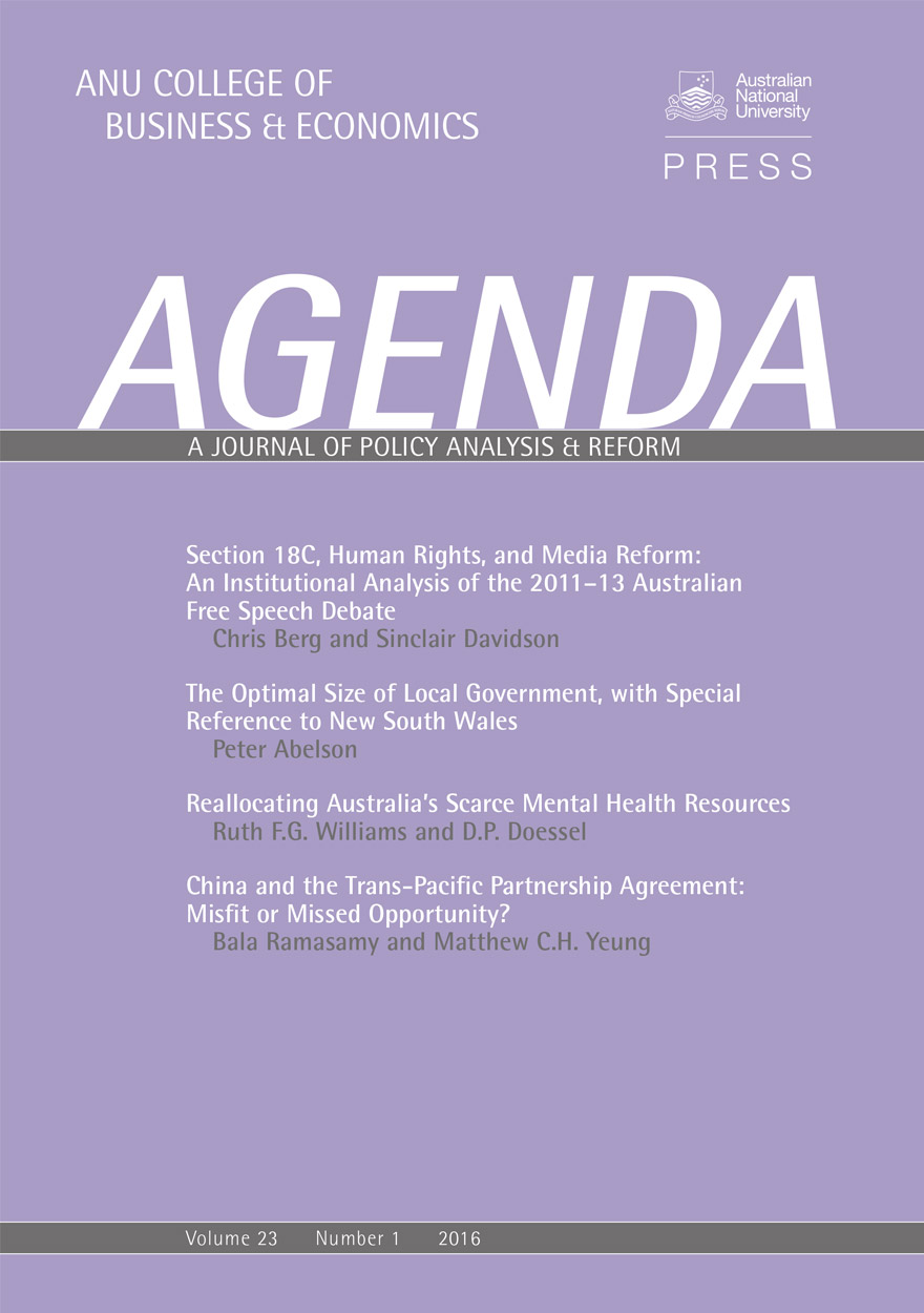Agenda - A Journal of Policy Analysis and Reform: Volume 23, Number 1, 2016