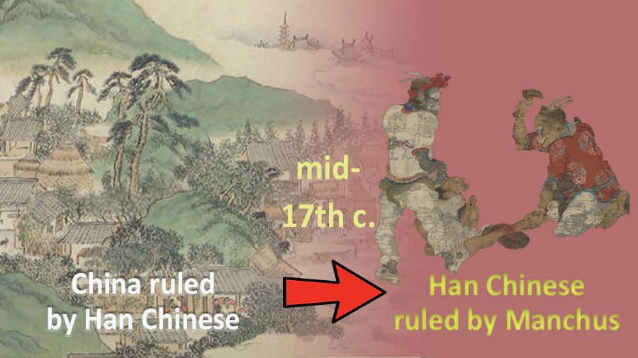 Transition from a China ruled by Han Chinese to a China ruled by Manchues