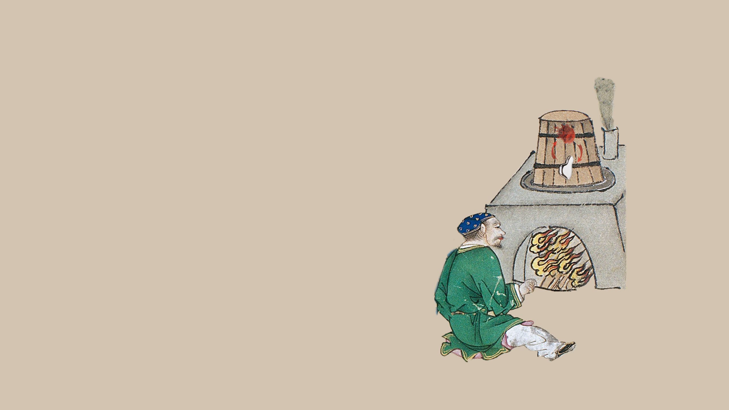 Alchemist tending to fire