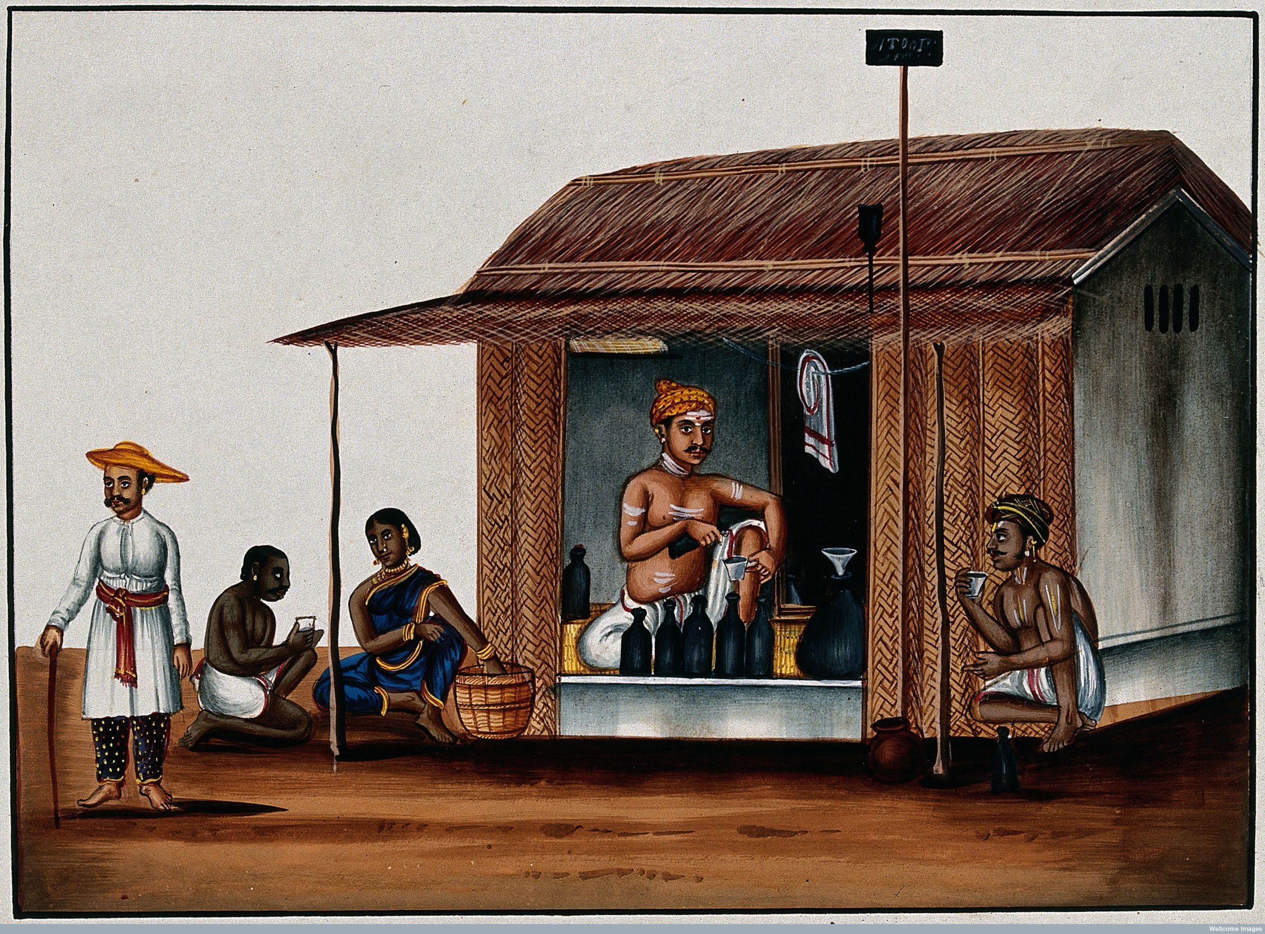 Traditional Indian image of two men drinking