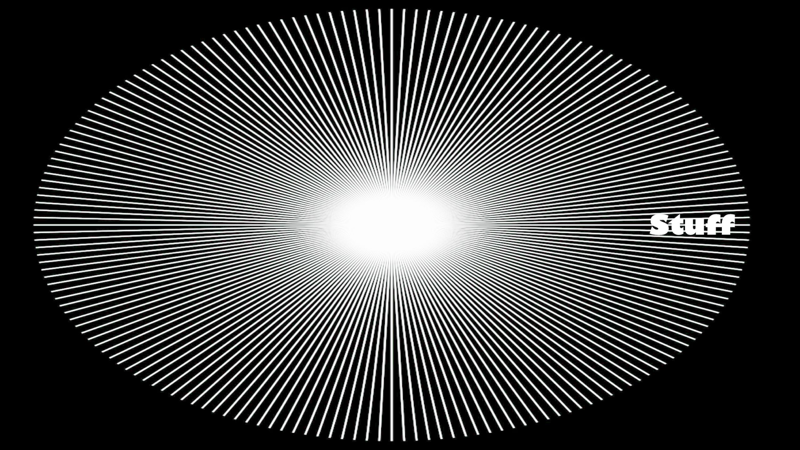 Oval compose white lines radiating from center with caption "stuff"