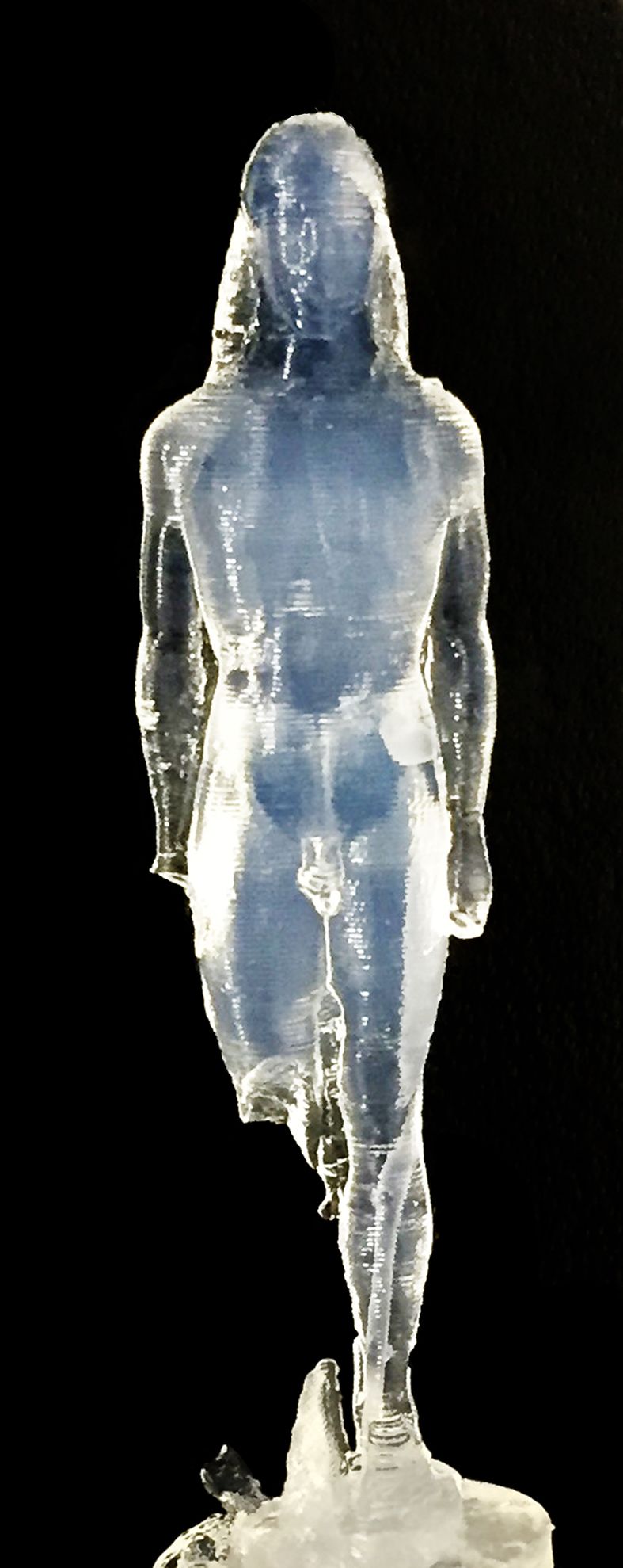 Figure 10. Nina Sellars. Sentinels (detail of hydrogel kouros test figure: the intended host for the tissue-cultured human preadipocyte cells. SymbioticA biological arts laboratory, UWA), 2018. Photograph courtesy of Mike Bianco © 2018.